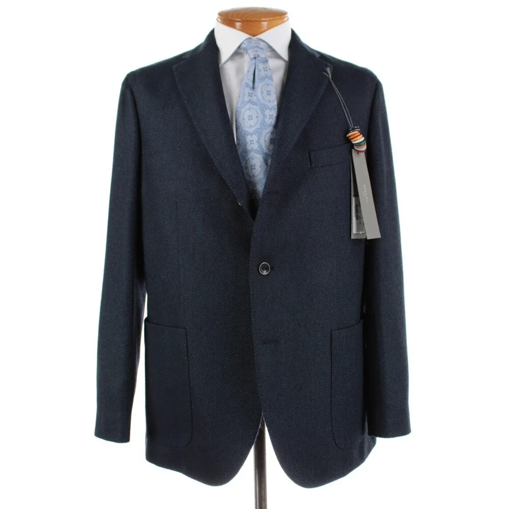 Boglioli NWT Sport Coat / K Jacket Size 56R (46R US) Blue Herringbone 100% Wool